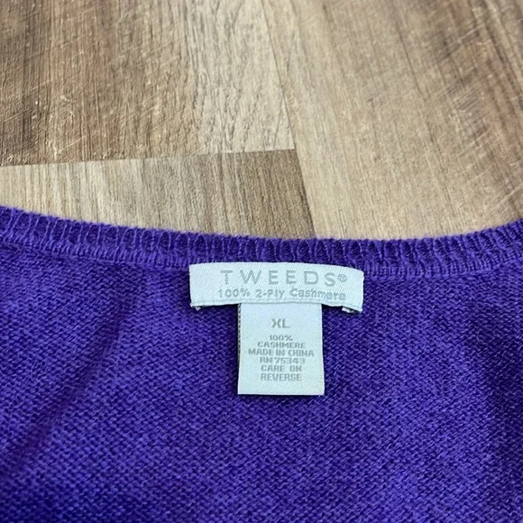 Tweeds Purple V-neck 100% 2-ply Cashmere Sweater Size Extra Large XL - Picture 7 of 7